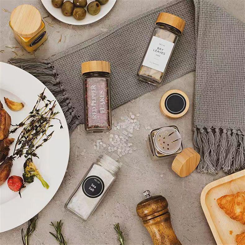 Set of 4 Square Seasoning Bottles: Chili Cumin Storage & BBQ Printing Jars