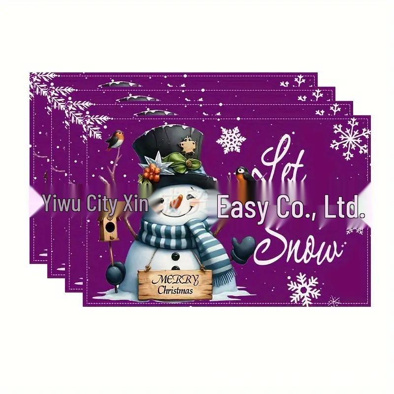 Washable Linen Snowman & Snowflake Christmas Placemats - Holiday Table Decorations