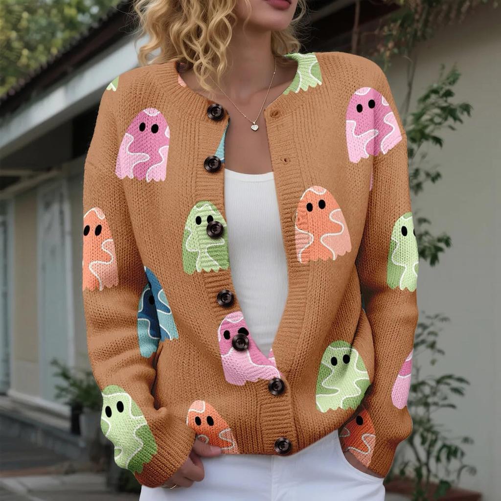 Women's Halloween Knit Button Front Cardigan Sweater for Festive Occasions