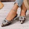 Fashion Sexy Leopard Pointed Toe Slippers Women 2025 Summer Flat Heels big Crystal Buckle Shoes Women Fashion Mules Shoes