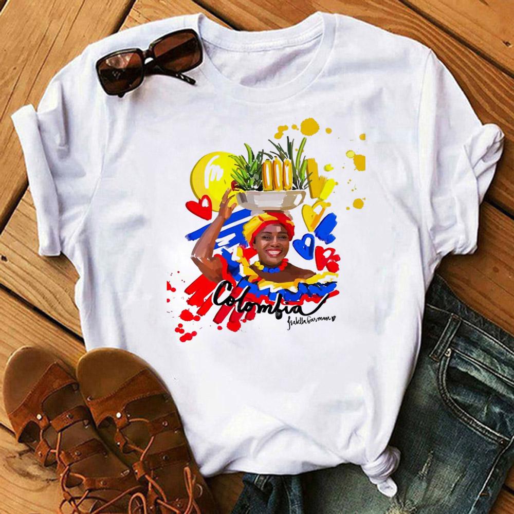 Colombia Top Unisex Tshirt Japanese Designer Style Short Sleeve Female Trendy Aesthetic Y2k Streetwear