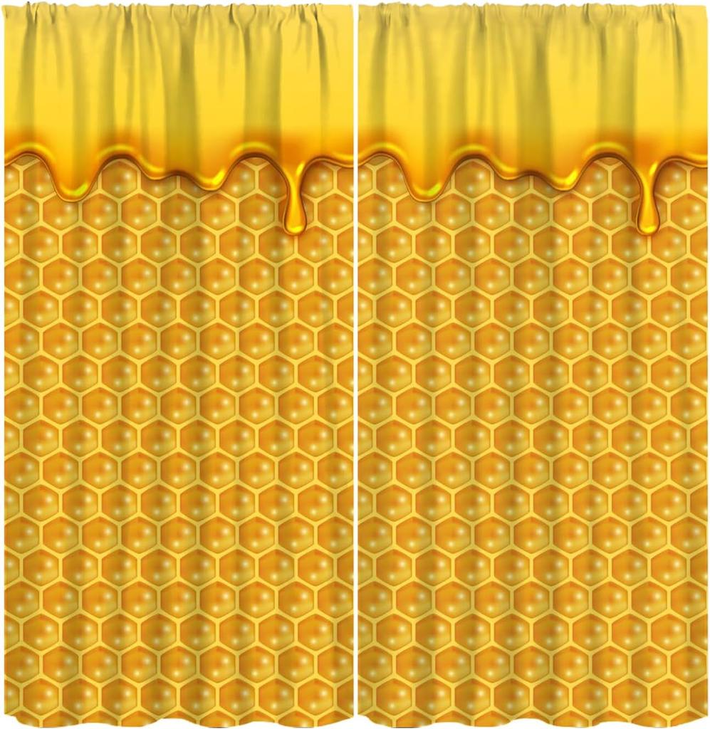 Rustic Honey Bee Curtains Honeycomb Daisy Floral Window Treatments Insulated Drapes Panel Sets Curtain With Rod Pocket Thermal Polyester