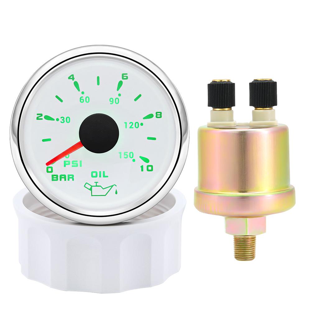 

2 52mm Oil Pressure Gauge Waterproof 7 Color LED Light 0~10 Bar Oil Press Meter + Sensor for Auto Car All Boat Marine 12V 24V