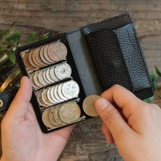 LITSTA Coin Wallet2, Coin Purse with Coin Holder, Pure Black Italian Leather (dollaro)