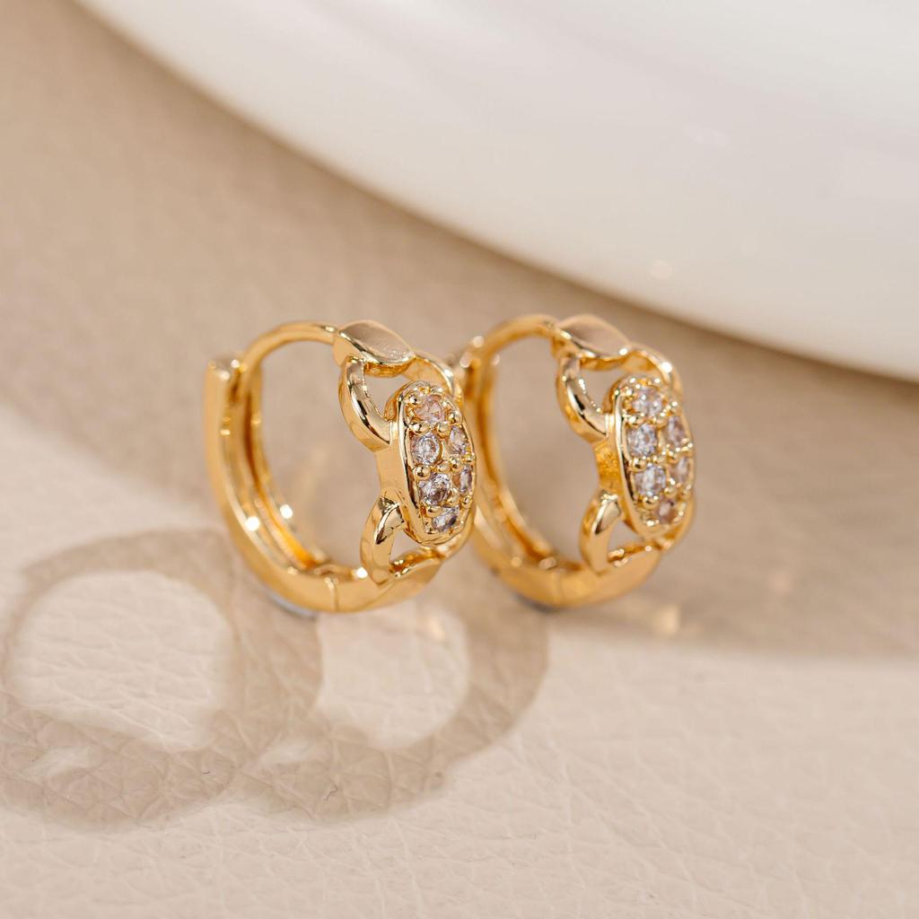 Double Hole Zircon Stud Earrings with Ear Cuff Jewelry
