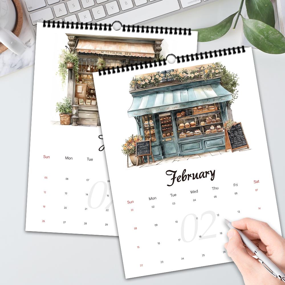1pc 2026 Hand-Painted Illustration Healing Flower Shop Series Wall Calendar, 12 Designs, Ideal for Birthday, Christmas Gifts
