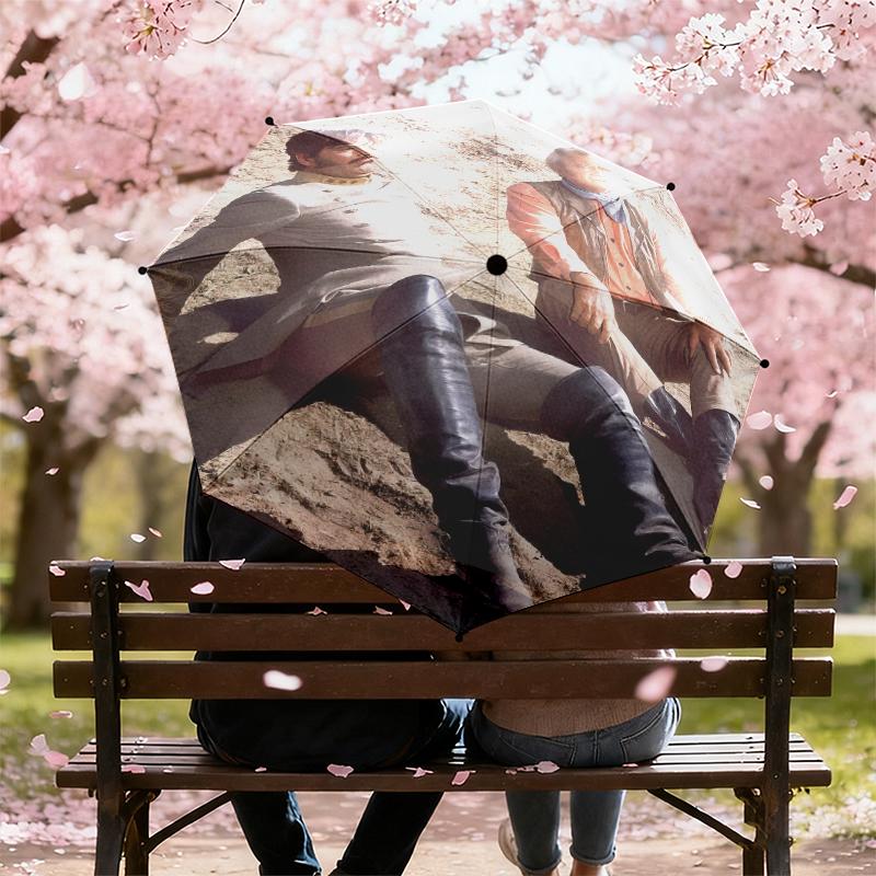 1pc Legendary John Wayne Umbrella Portable Folding Umbrella Iron Frame Hole Bone Structure Outdoor Home Umbrella