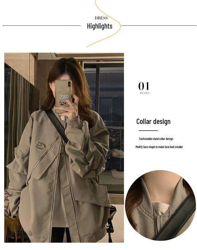 Women's American High-Street Style Loose Irregular Flight Jacket for Spring and Autumn