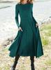 Women'S New European And American Wish Long-Sleeved Crew Neck Solid Color Long Women'S Dress