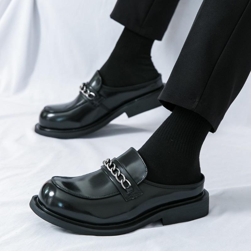 Fashion Fashion New Men's Punk Metal Chain Half Slippers Driving Shoes Male Casual Mules Moccasins Breathable Loafers Zapatos Hombre