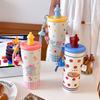 Cartoon High-value Straw Thermos Cup for Girls, Convenient Handle with Small Pendant 316 Stainless Steel Cute Accompanying Cup