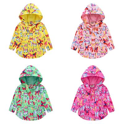 Fall Girls Butterfly Print Waist Jacket Girls Double Layer Hooded Zipper Shirt Fashion Windbreaker Jacket