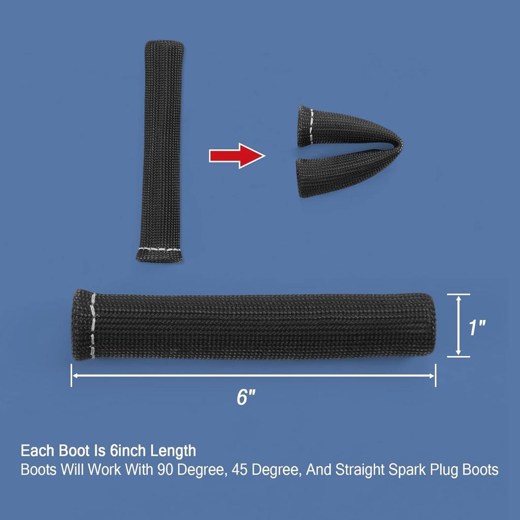 8PCS Black 1200° Spark Plug Wire Boots Heat Shield Protector Sleeve Cover Black