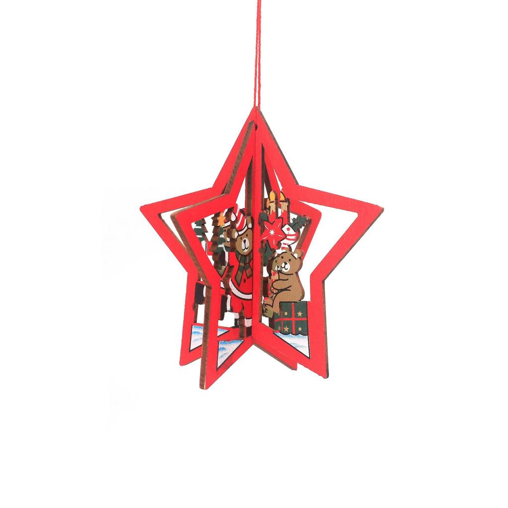 New Christmas Decoration 3D Hollow Bell Snowflake Craft Christmas Tree Wooden Pendant Elderly Gift Home Interior Scene Pendant