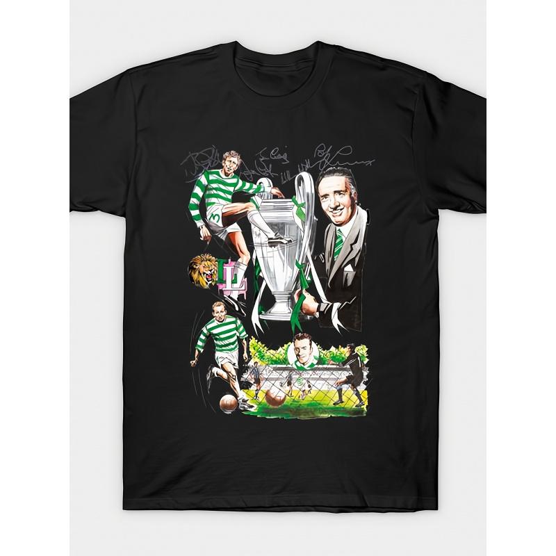 Casual Short-Sleeve O-Neck T-Shirt for Men Featuring The Lisbon Lions Print, Perfect for Fans Attending Matches at Celtic Park. Breathable And