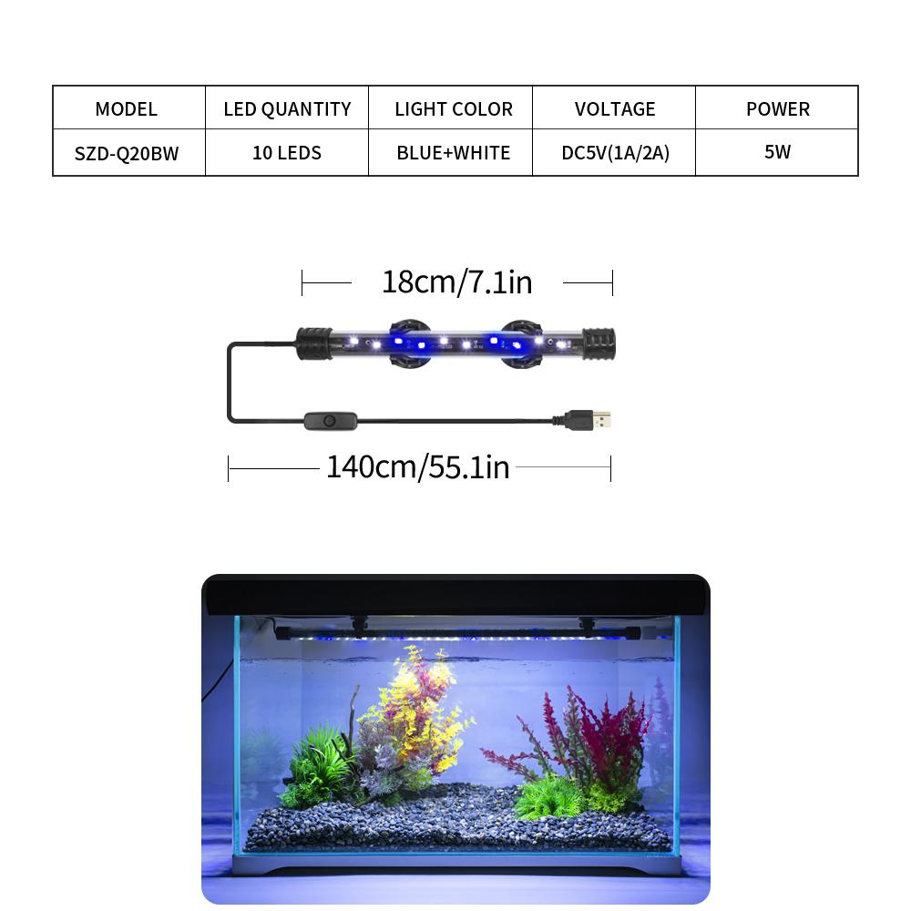 18-58CM USB Aquarium Light LED Plant Grow Lamp Aquariums Decor Lighting Waterproof Fish Tank Light