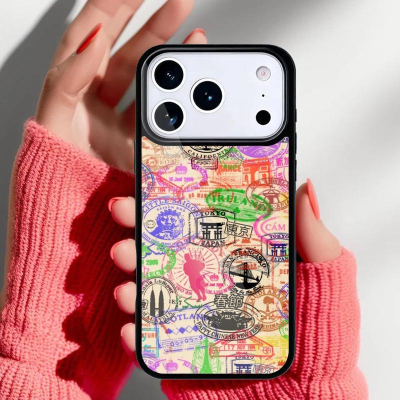 Retro Post Card Passport Stamps Phone Case for iPhone 17 Air 16e 15 14 13 Pro Max Back Cover for 12 11 Pro Coque
