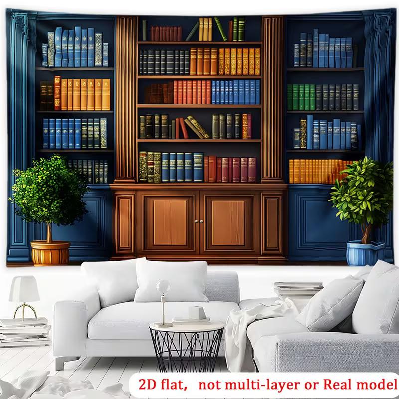 2D Library Bookshelf Backdrop Cloth for Bookworm Themed Photo Booth Background