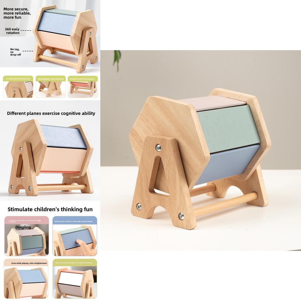 Montessori Wooden Drawer Box With Textile Drum For Early Childhood Learning Development