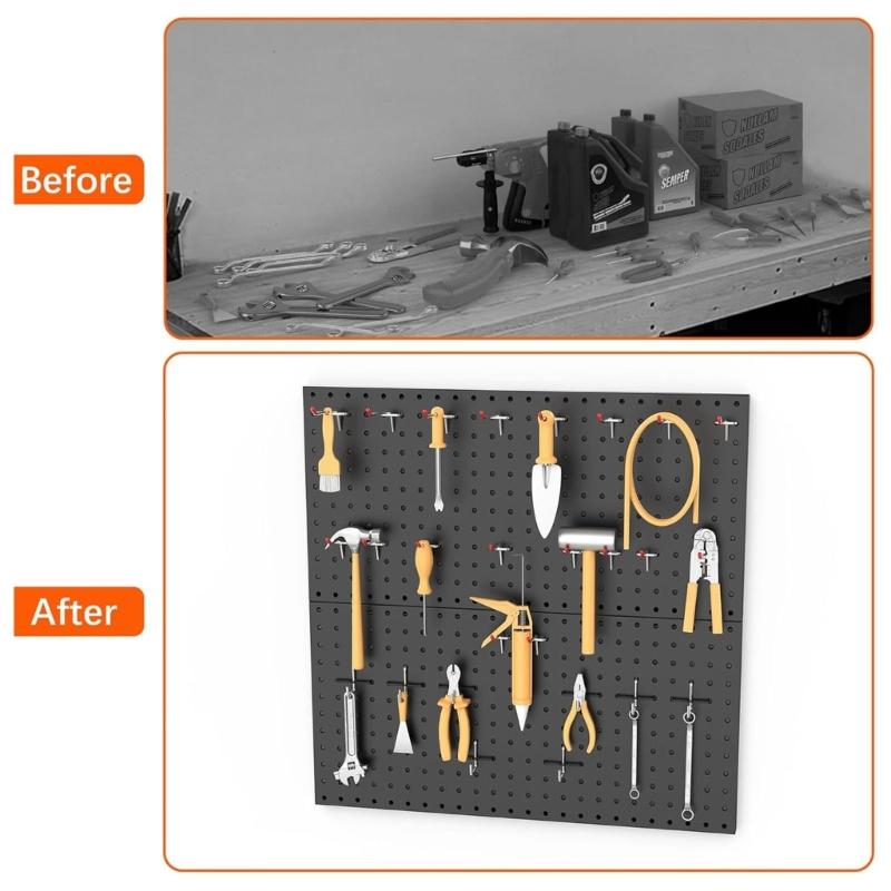 Set of 2 Rusts Resistant Metal Pegboard Wall Panels With Pre Drilled Holes For Wall Mounted Tool Accessories Organizers