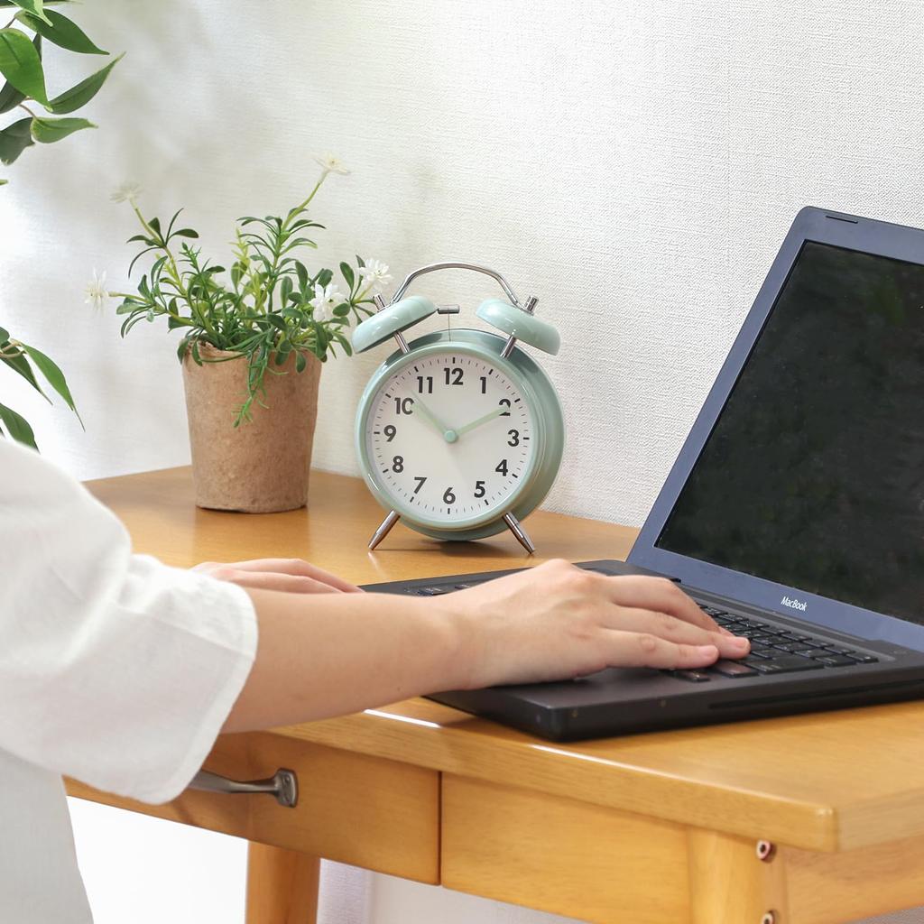 Fuji Boeki Table Clock, Pale Blue, 11.7cm (W) X 5.5cm (D) X 17cm (H), Bell Alarm Clock, 32703