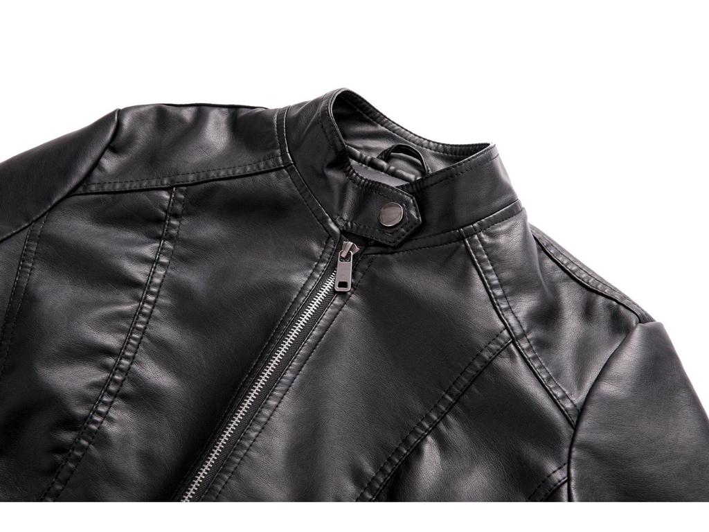 Jachetă de motociclist din piele pentru femei, europeană și americană, slim fit, cu guler înalt, 2022