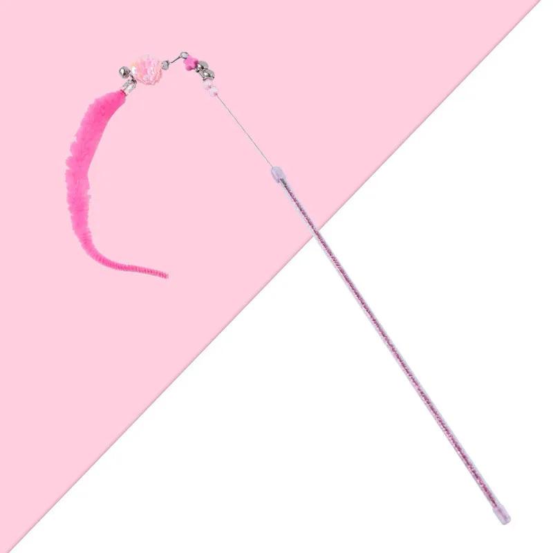 Wand Toy Interactive Cute Plush Toy Kitty Teaser Toy with Bells 16.5" Long Plastic Pole for cats and Kittens Dropshipping