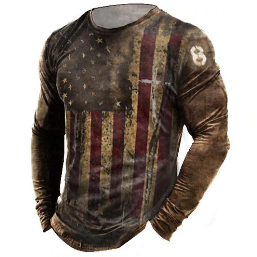 2023 New Men Retro Long Sleeve T-Shirt O Neck Pullover Autumn Winter Male Shirt Top Tees Oversize Men's Clothing