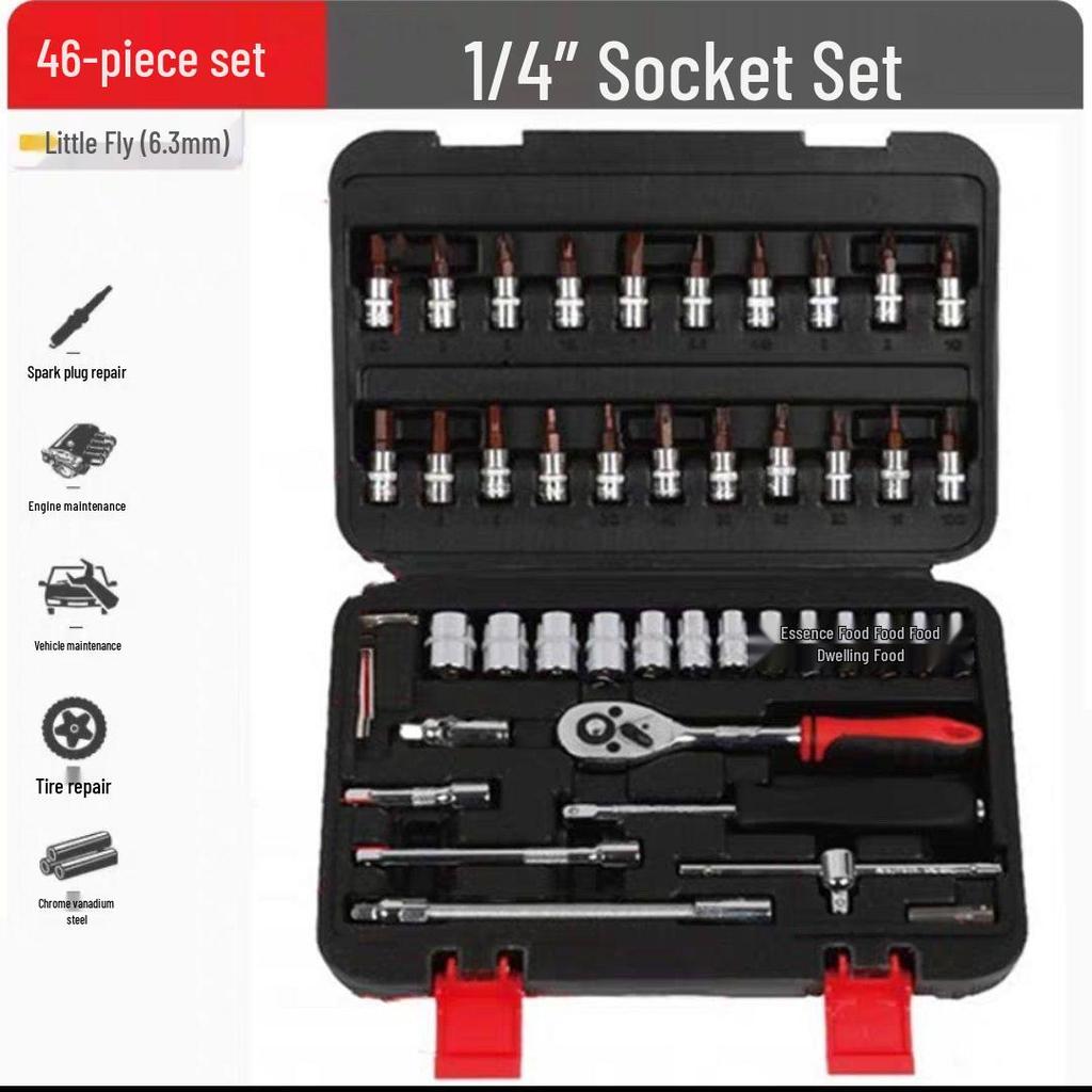 46/53-Piece Socket & Quick Ratchet Wrench Set for Auto Repair & Maintenance with Tool Box
