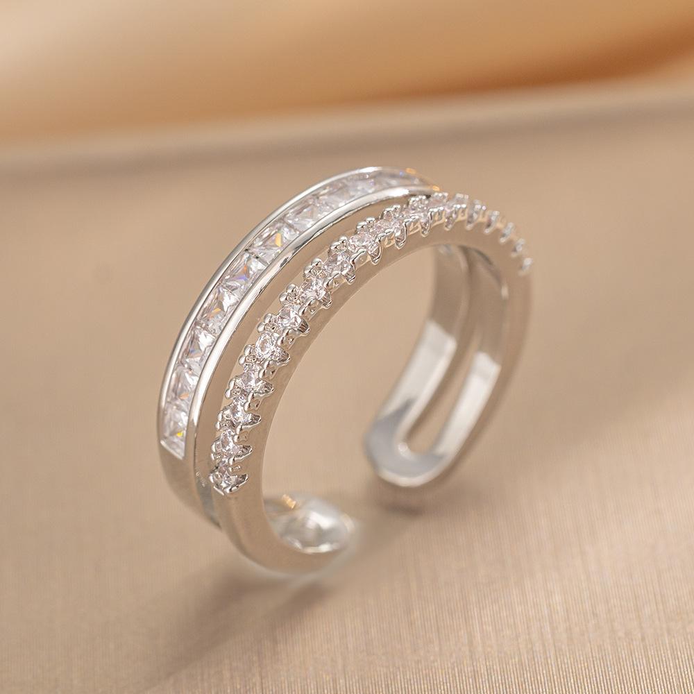 Copper Zircon Adjustable Engagement Rings For Women Wedding Elegant Jewelry Ladies Accessories Gifts R252