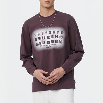 Autumn Heavy 50G American Printed Long-Sleeved Sweater Men'S Loose Large Size Round Neck Casual Bottoming Shirt Top