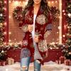 Women's Casual Christmas Print Midi Cardigan Jacket, Open Front Outerwear for Holiday