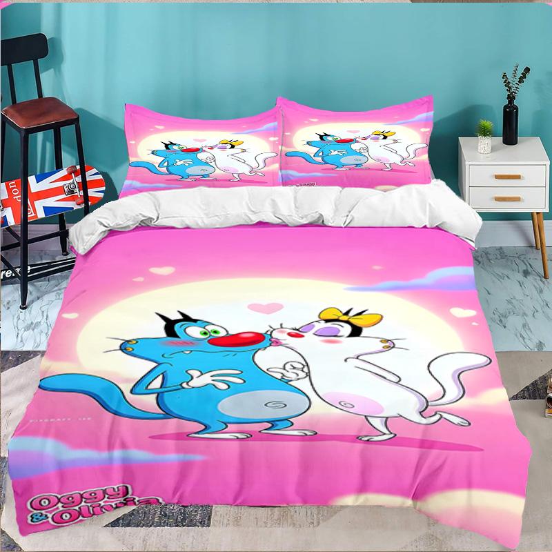 3PCS Oggy Bedding Set,Including 1pc Duvet Cover And 2pcs Pillowcases Perfect for Bedroom, Dormitory, Large size Fan Christmas gift