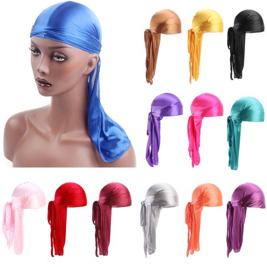 Bandana Turbante Unisex in Seta Imitazione con Lunga Coda, Traspirante, Cappello da Biker Pirata