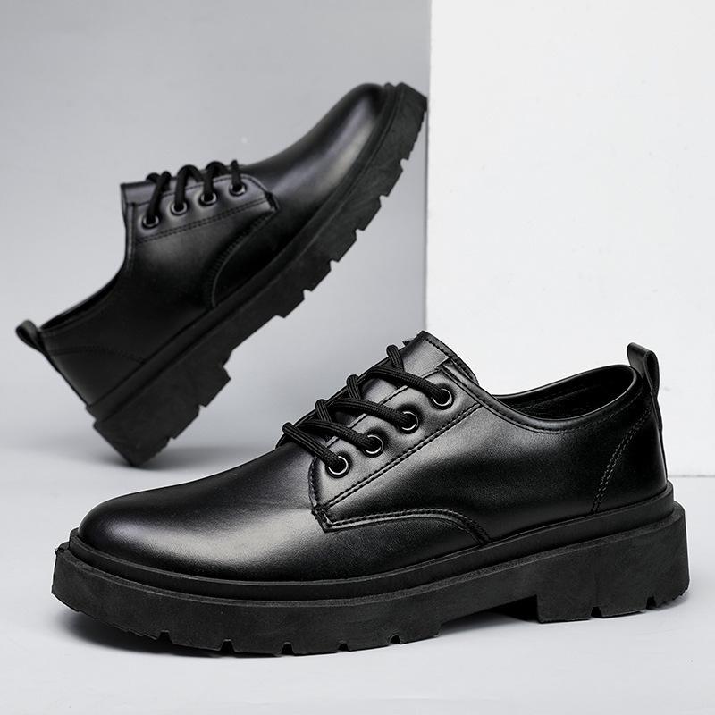 Men's leather shoes breathable British business dress leather shoes groom shoes security work black big head casual leather shoes
