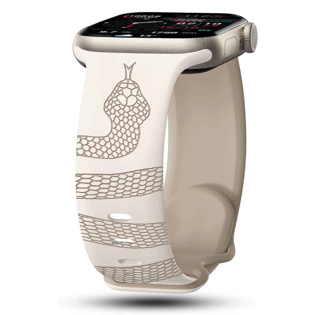Engraved Snake Silicone Starp for Apple Watch 42mm 46mm 49mm 41mm 45mm 40mm 38mm for Watch Series 10 9 8 7 6 5 SE Sport Band