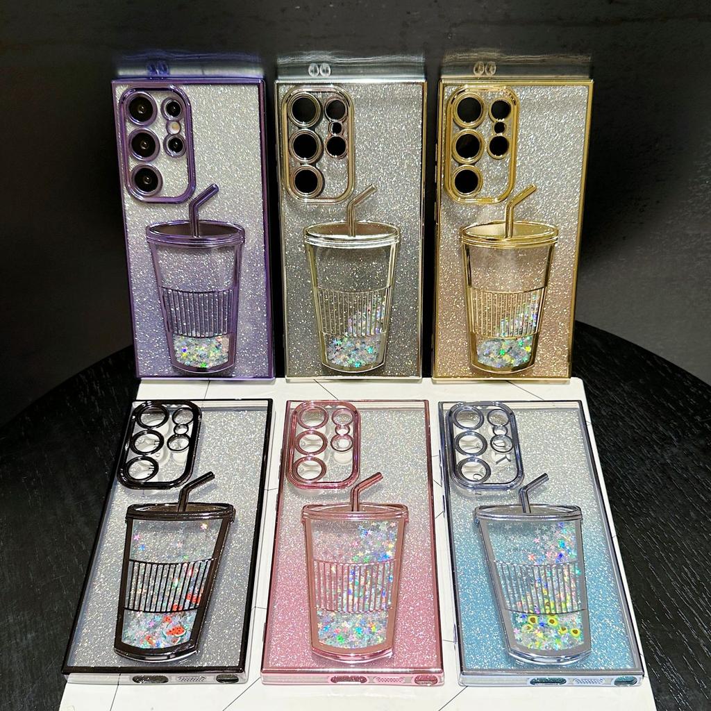 Creative Quicksand Cup Suitable for Samsung S24ULTRA Mobile Phone Case S23 Transparent Gradient Glitter S22 with Lens Film