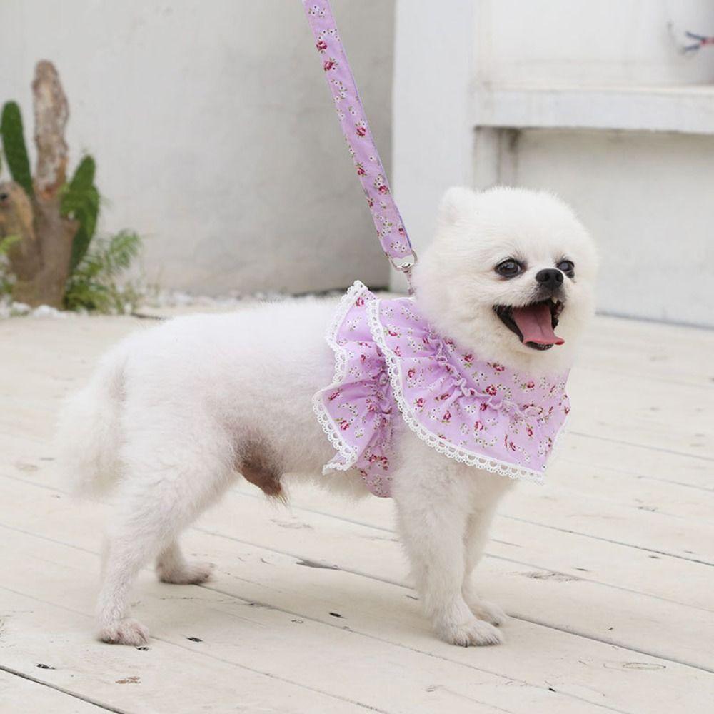 Kawaii Dog Harness Leash Set Floral Design Pet Chest Strap Pet Vest Style Harness  Training Use