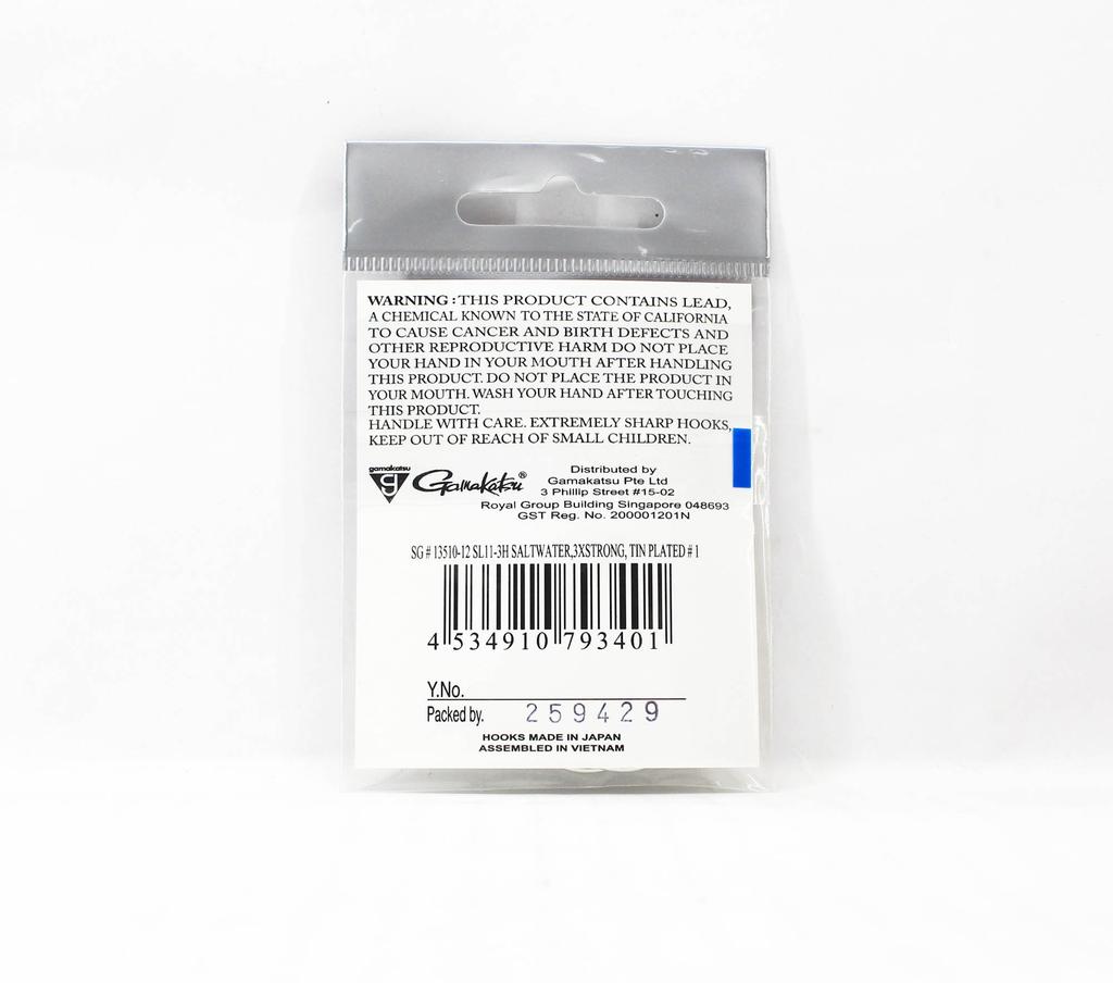 Gamakatsu 13510 SL11-3H Big Game Tin Plated Hook Size 1 , 12/pack (3401)