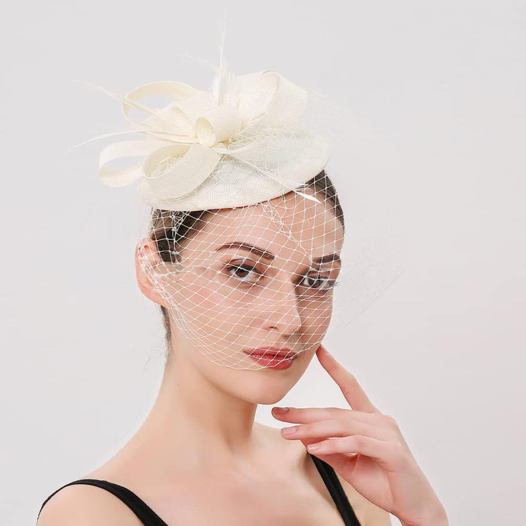 Fascinator Hat Veil For Women, Retro Tea Party Pillbox Derby Kentucky Hat Fascinator Feather Headpiece Art Deco For Party Acessories