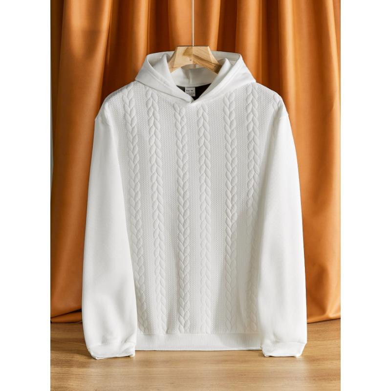 Мужская толстовка большого размера на осень и зиму, повседневная, утолщенная, жаккардовая, с капюшоном, с длинным рукавом, мужской топ S белый
