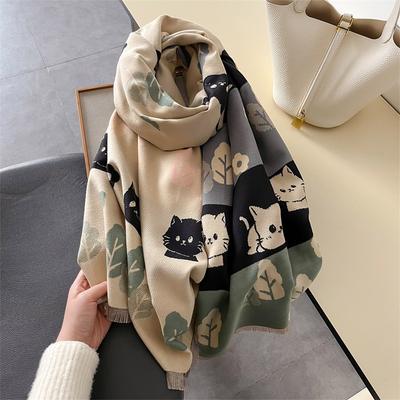 Winter Warmer Schal Luxus Katze Kaschmir Schal Damen Dicke Decke Wickel Pashmina Bufanda Quaste Weiblich Langer Schal