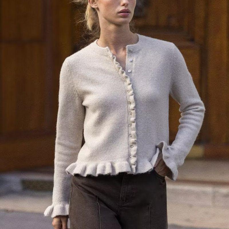 Za Autumn New Women Clothes 2025 Western Style Long Sleeve Laminated Decorative Knitted Outerwear 2756/115/711