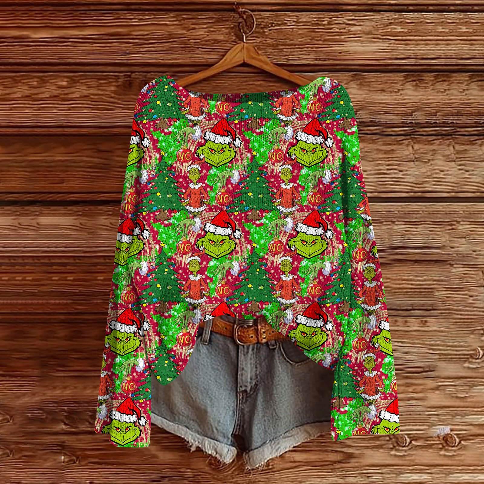 

Женский модный свитер с рождественским принтом, легкий, повседневный трикотажный пуловер с длинным рукавом L красный