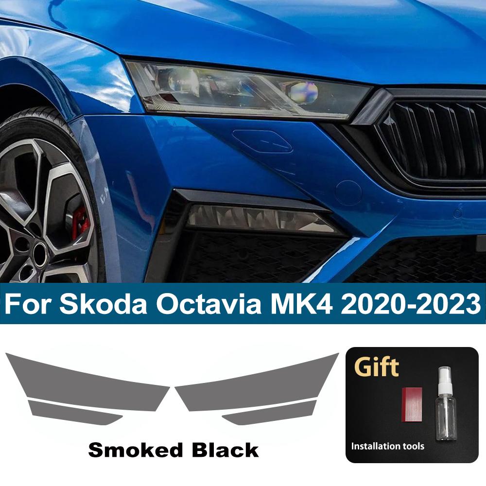 TPU PPF for Skoda Octavia MK4 MK3 2017-2026 High Gloss Smoke Black Pre Cut Car Headlight Protective Film Anti-Scratch Vinyl Wrap