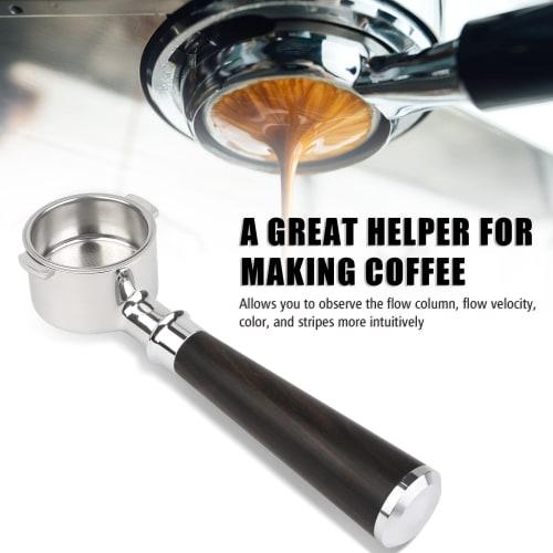 51mm Bottomless Portafilter with Two Ears for De-longhi EC260/EC3420/EC155/ECP3120, 51mm Portafilter with Black Wood Handle, 304 Stainless Steel Repla