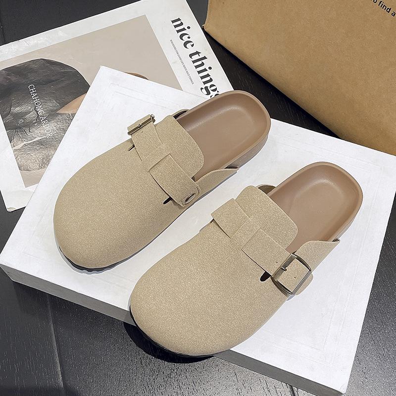 

Толстоподошвенные шлепанцы с полуноском и круглым носком, на одном ремешке, с мягкой подошвой, нескользящие, ретро женская обувь, шлепанцы с закрытым носком, трендовые для улицы 40 хаки