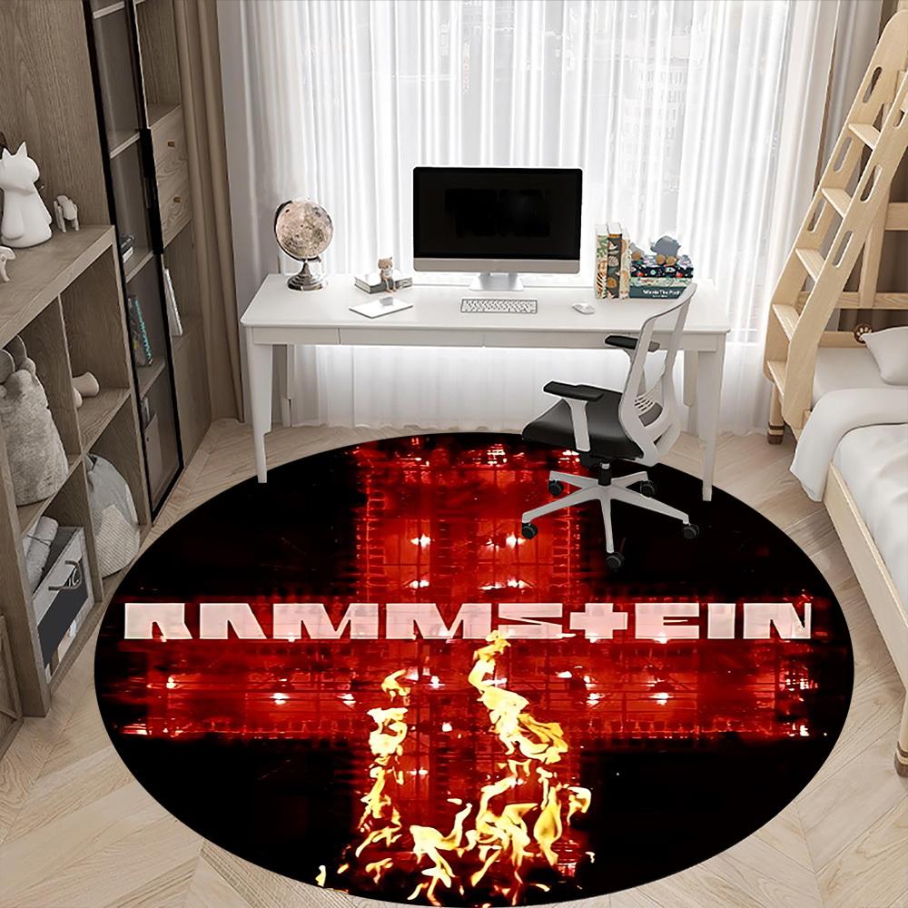1 Stück RAMMSTEIN Büro Runder Teppich - Perfekt für Büro- oder Arbeitszimmerdekoration, Maschinenwaschbar, Rutschfeste Rückseite, Dekorativer Bodenläufer