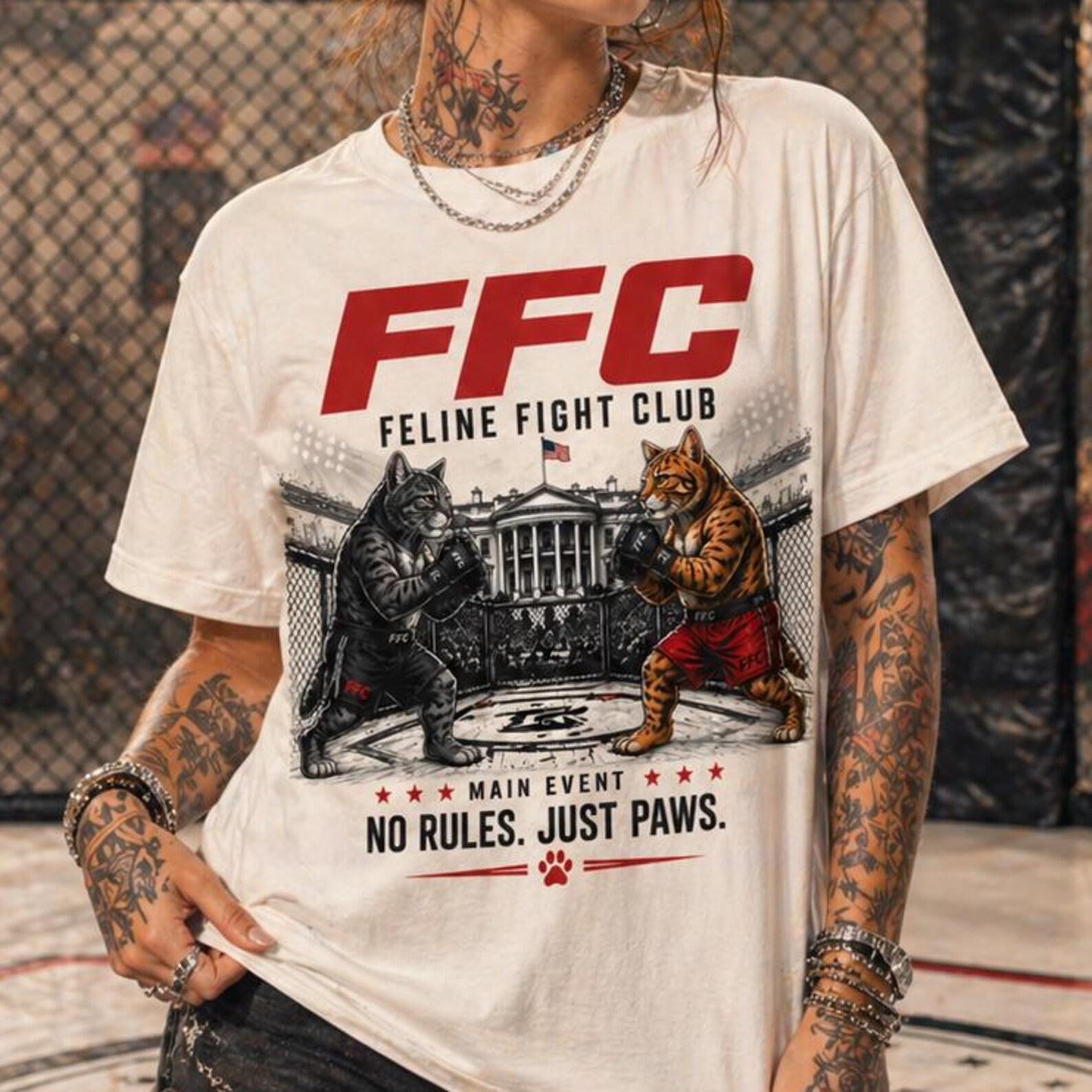 UFC Cat Shirt, Feline Fight Club Tee, Cat Boxing Graphic, No Rules Just Paws, Funny MMA T-Shirt L