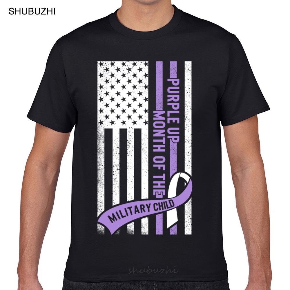 Tops T Shirt Men military child month april purple up awareness Summer Harajuku Geek Print Male Tshirt